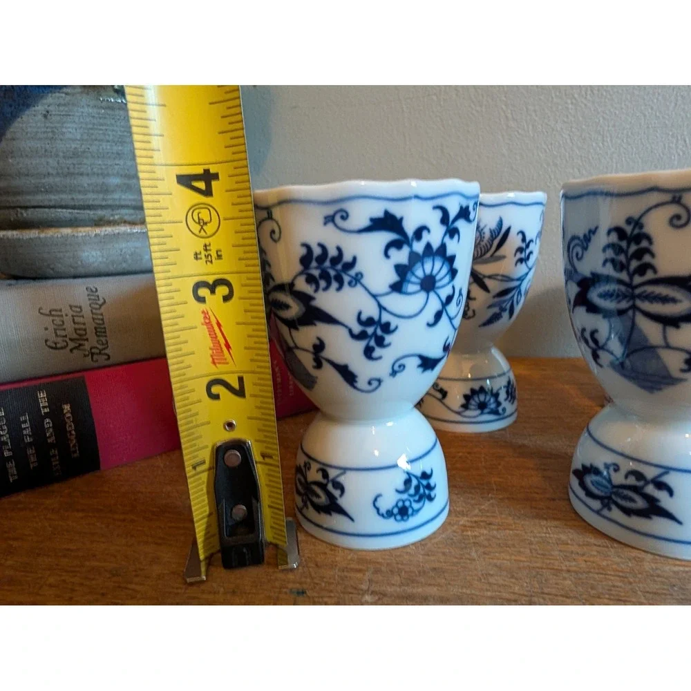 Vintage Blue Danube Japan Porcelain Egg Cups Set of 6 Blue Onion Floral Pattern